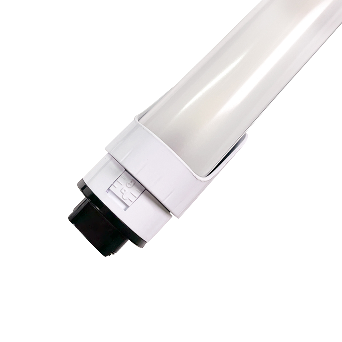 Close-up of 46-inch High Output LED Tube 20W R17D Type B showing rotating locking end cap design
