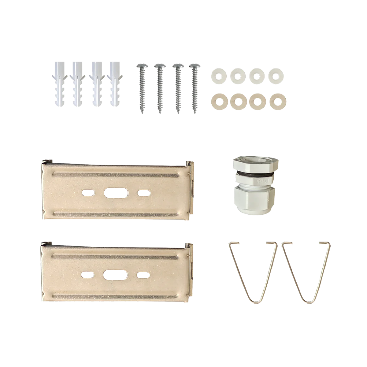 Mounting brackets screws anchors washers v-hooks and a cable connector for 4ft LED Vapor Tight High Bay 3 CCT 155W 185W 200W