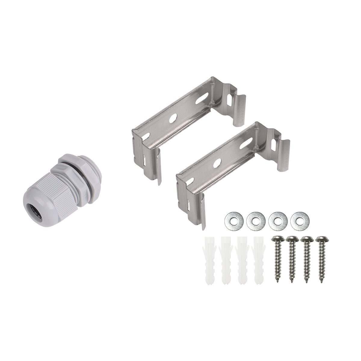 Mounting brackets screws washers wall anchors and cable gland for 4ft LED Vapor Tight 3-CCT 50W 40W 30W fixture