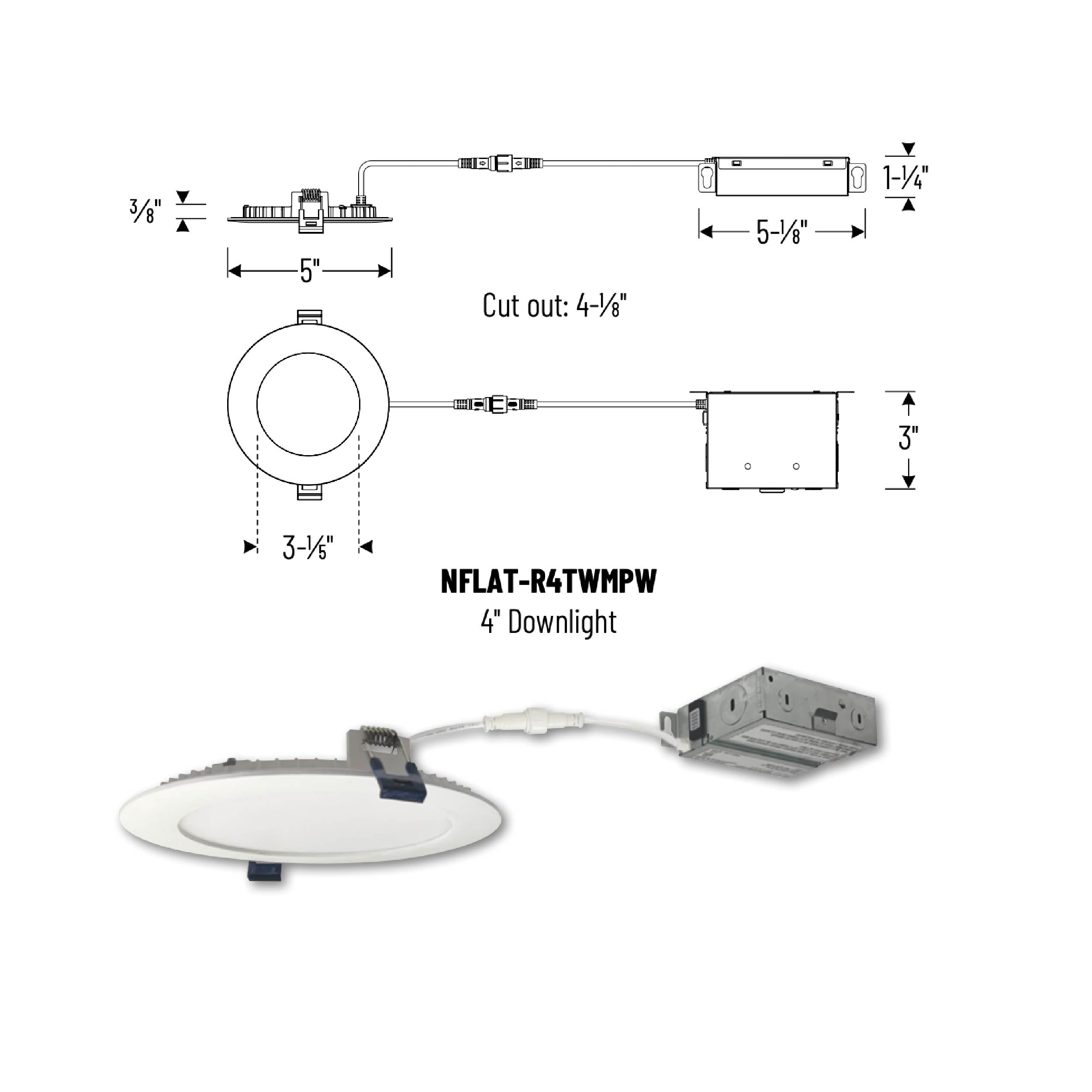 4" 10W Selectable Nora Flat Non-Metallic LED Wafer Light