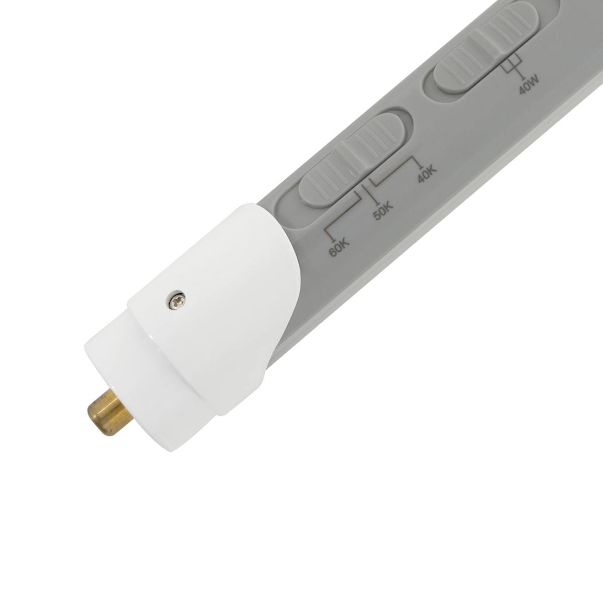 Close-up of 8ft LED Tube 3 CCT Selectable 40W Type B showing switch for 4000K, 5000K, and 6000K color temperatures