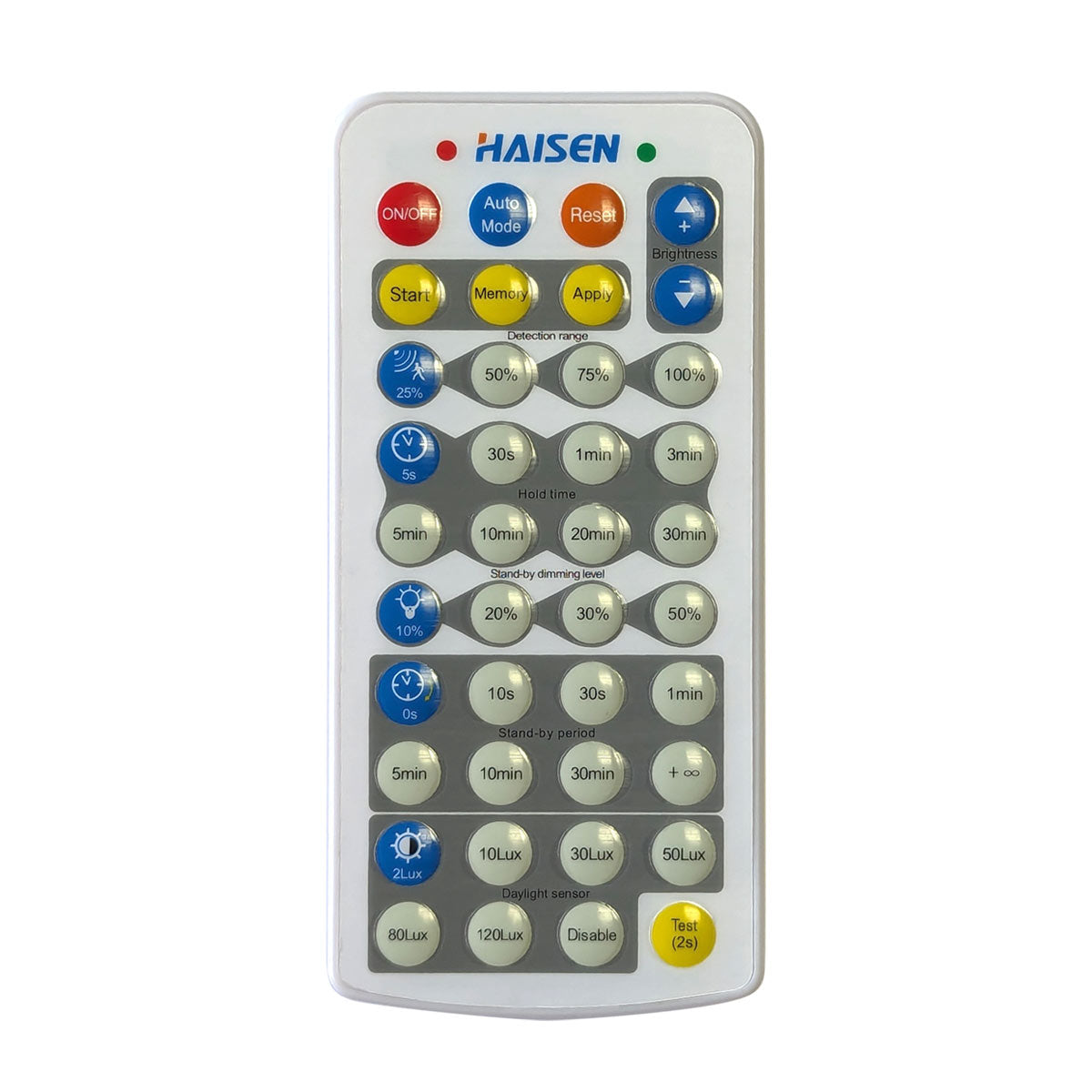 Remote Controller for Motion Sensor with multiple function buttons for adjusting detection range and timer settings