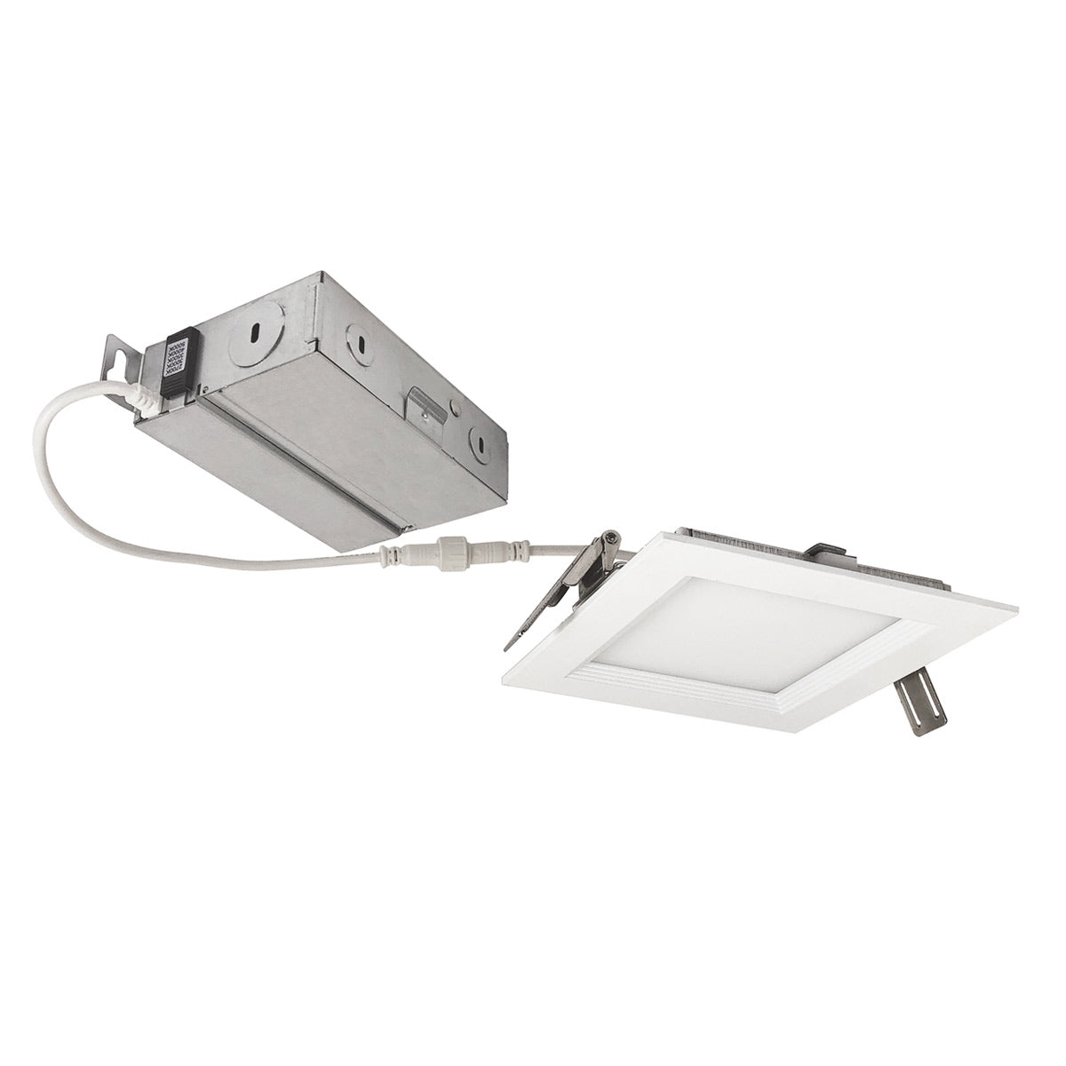 4" Square LED Downlight 5-CCT 10W with pre-wired junction box and slim recessed design for easy installation