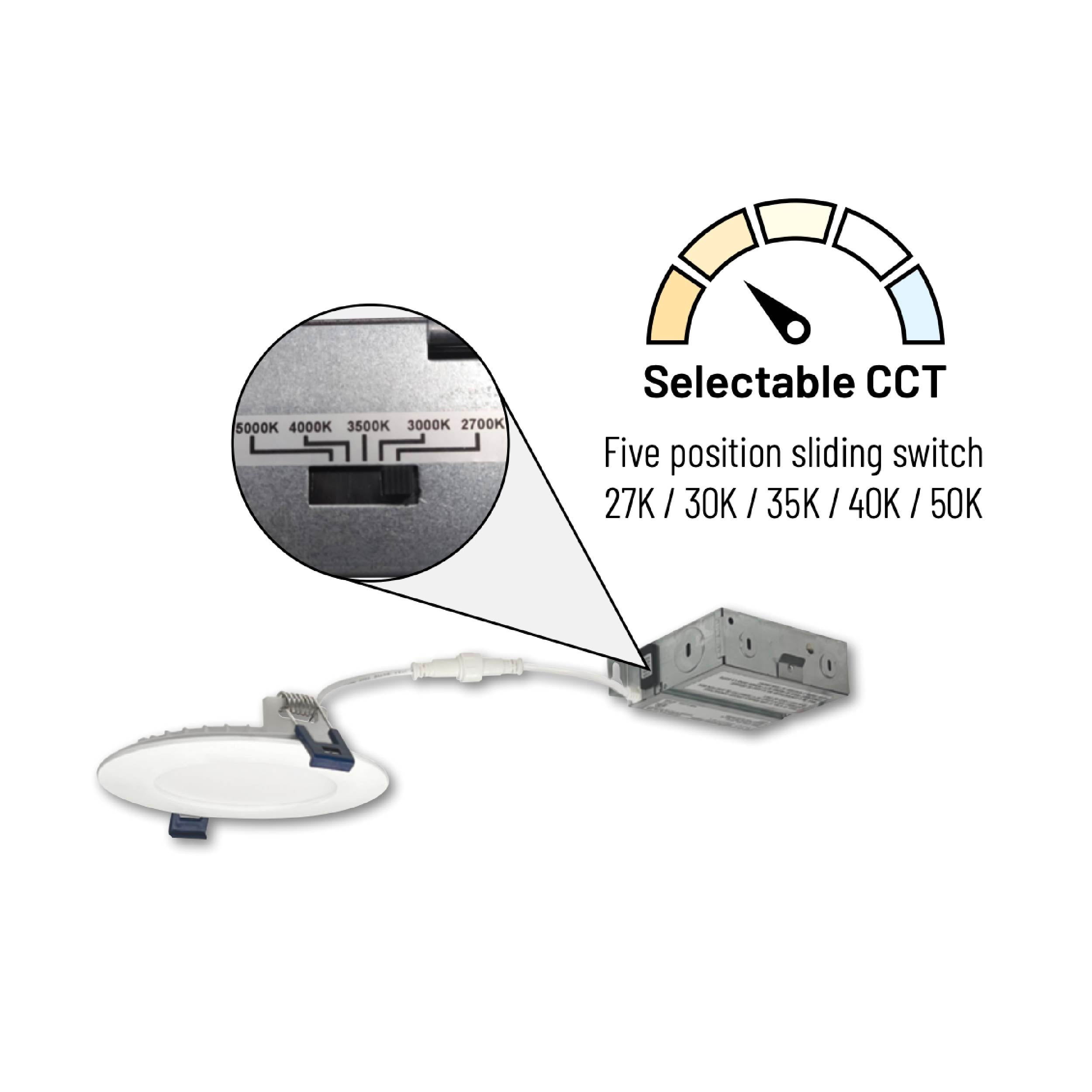 6" 13.5W Selectable Nora Flat Non-Metallic LED Wafer Light