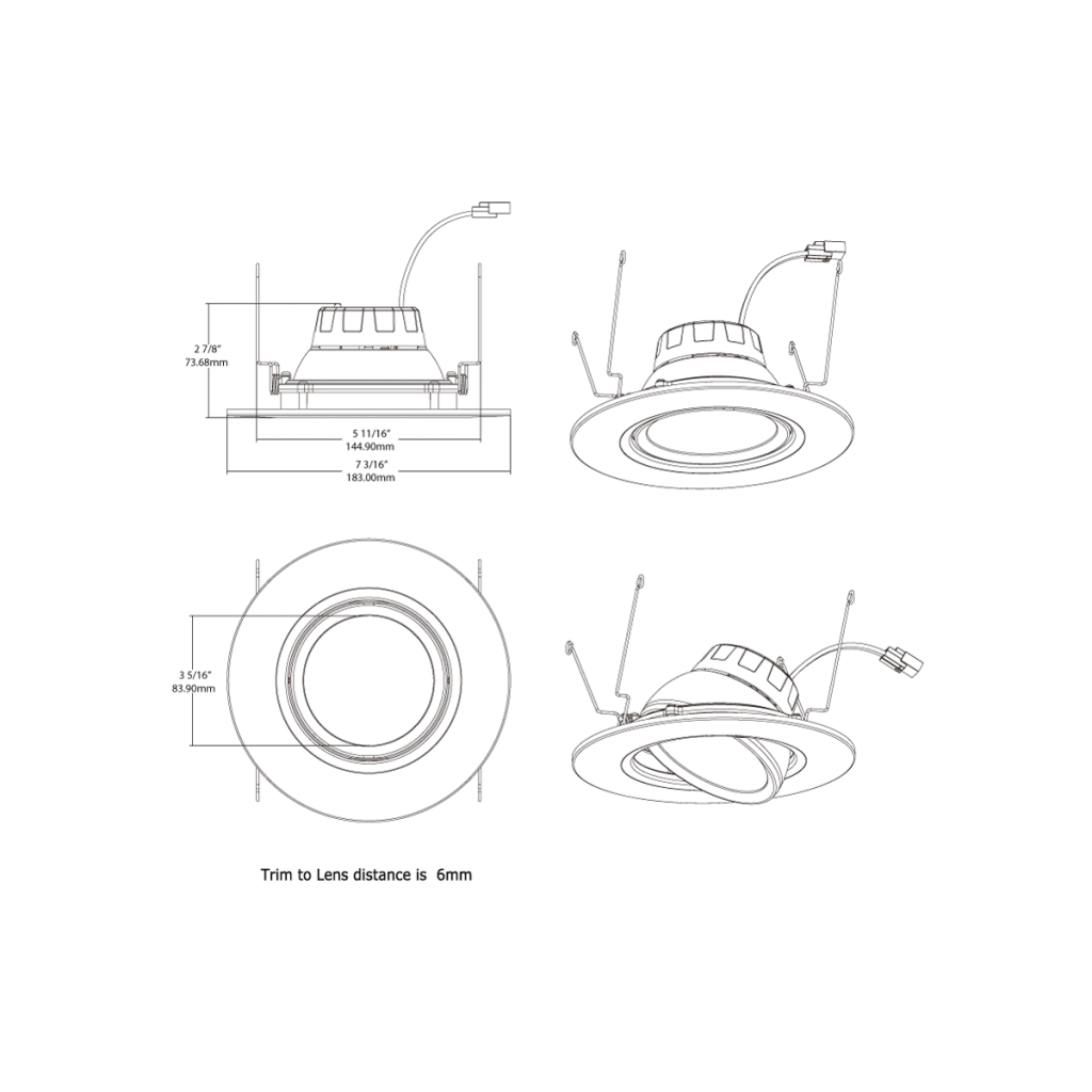 RAB 11W LED Retrofit for 5" & 6" Recessed Downlights - 5CCT, Angle-Adjustable Lens