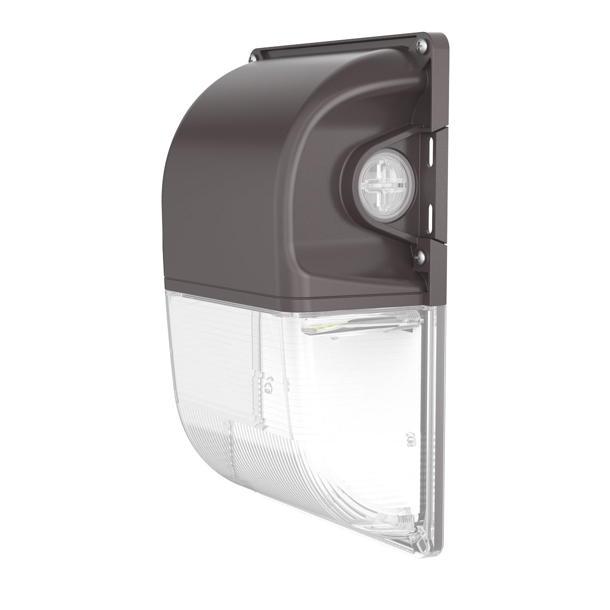 Mini LED Wall Pack w Photocell with adjustable wattage and color temperature in durable waterproof housing for outdoor use