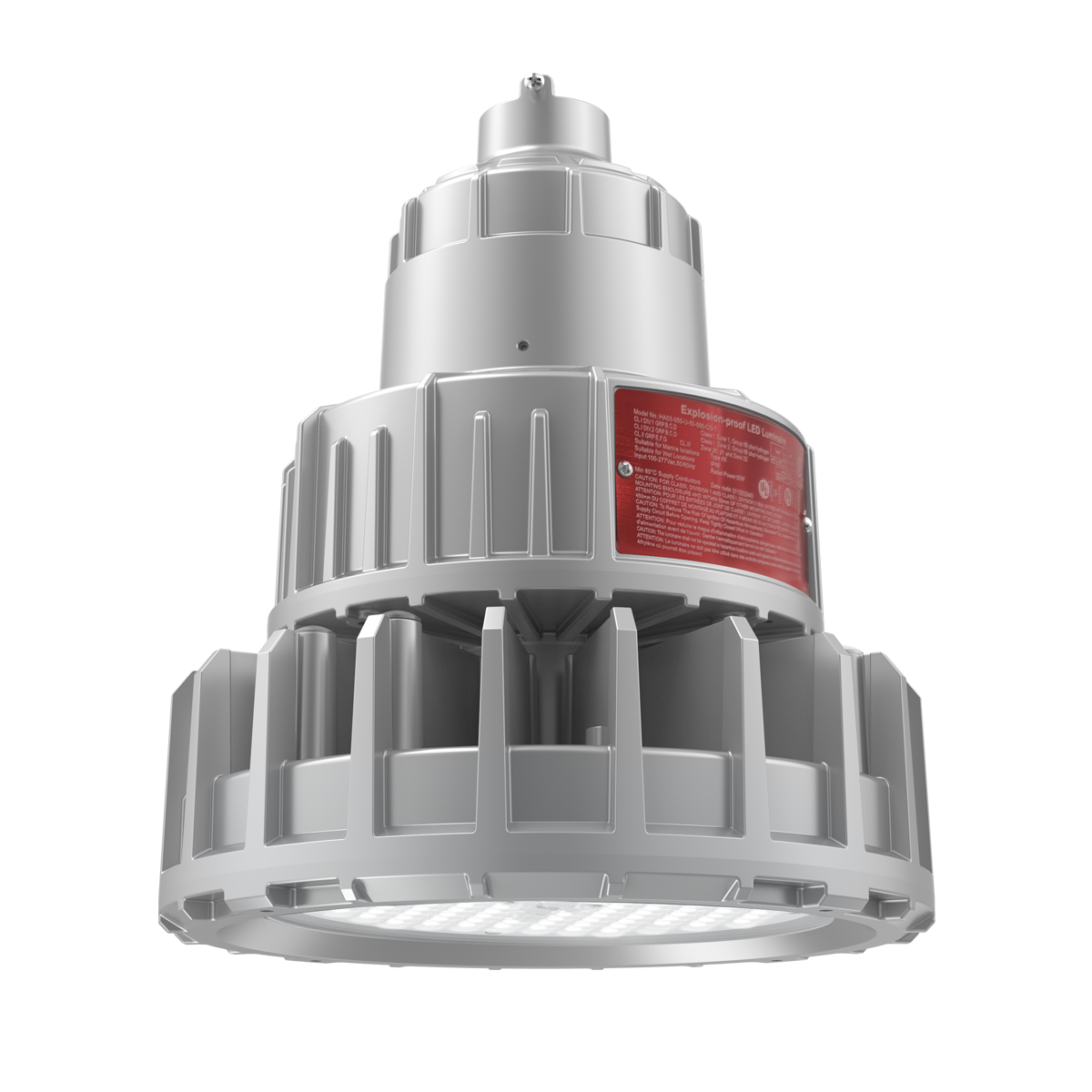 Industrial explosion-proof high-bay light fixture on a white background