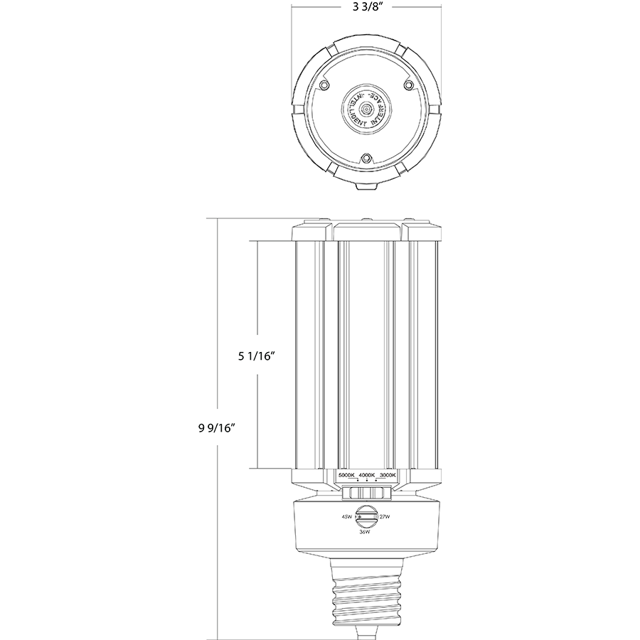 RAB LED Post Top Retrofit Lamp - 27W/36W/45W - Wattage Selectable - 3000K/4000K/5000K CCT Selectable - Replaces 125W/150W/175W Metal Halide - EX39 Base