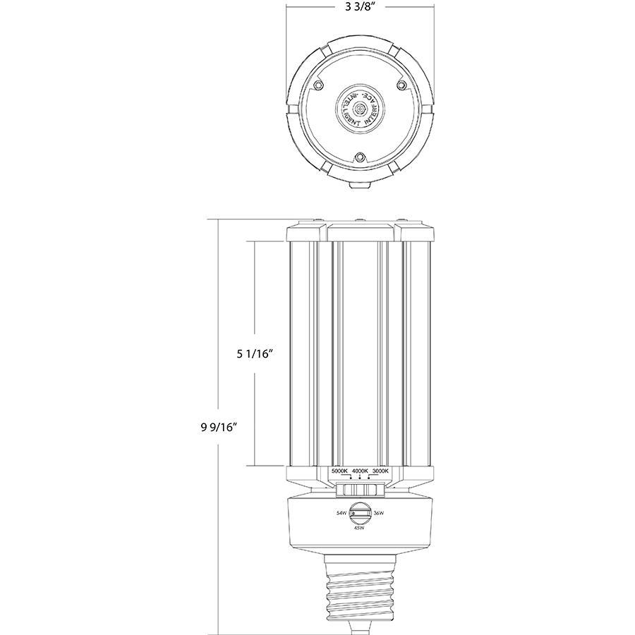RAB LED Post Top Retrofit Lamp - 36W/45W/54W - Wattage Selectable - 3000K/4000K/5000K CCT Selectable - Replaces 150W/175W/200W Metal Halide - EX39 Base