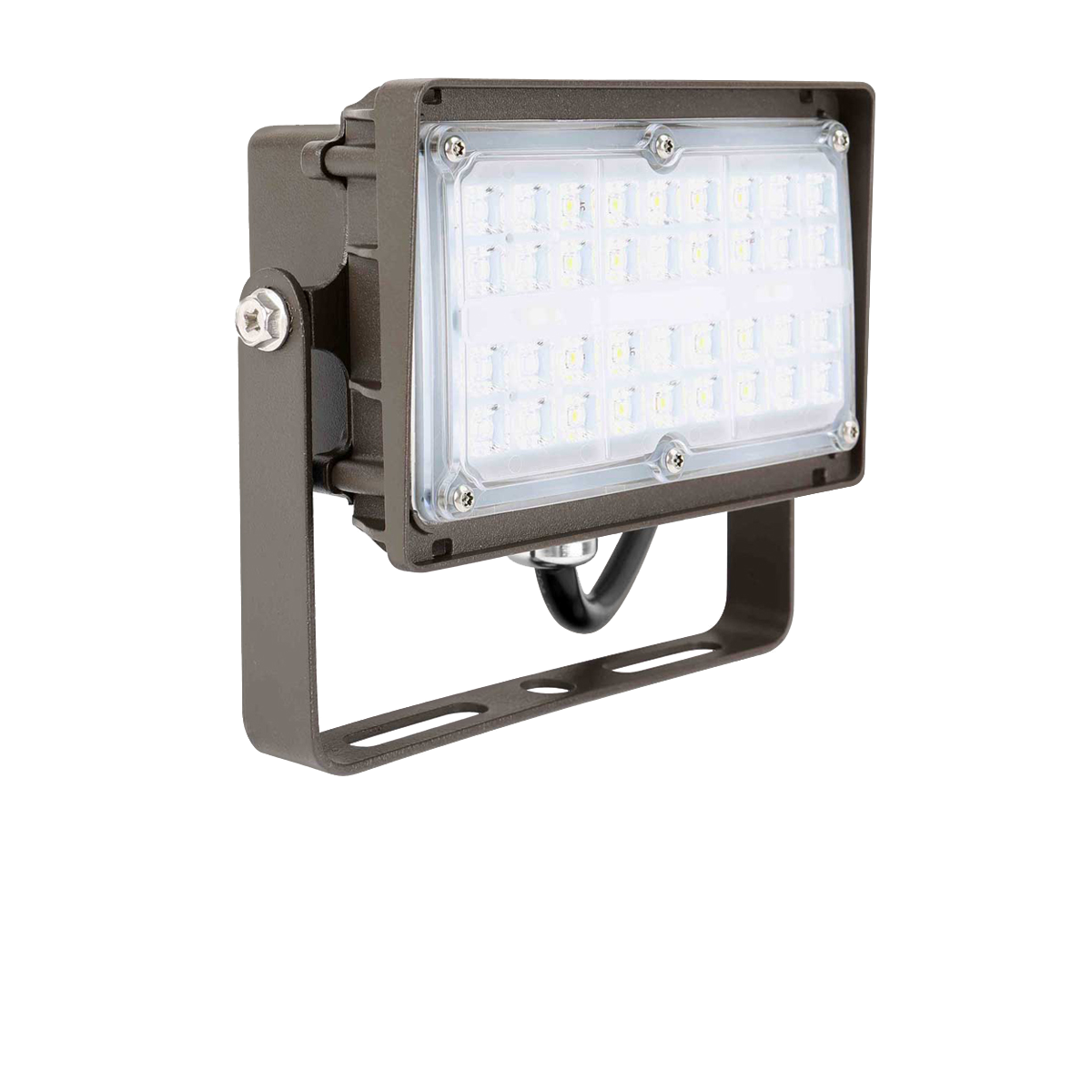 Mini LED Flood Light - 45W with rugged IP65 housing, suitable for outdoor use, with adjustable mount and bright LED panel.