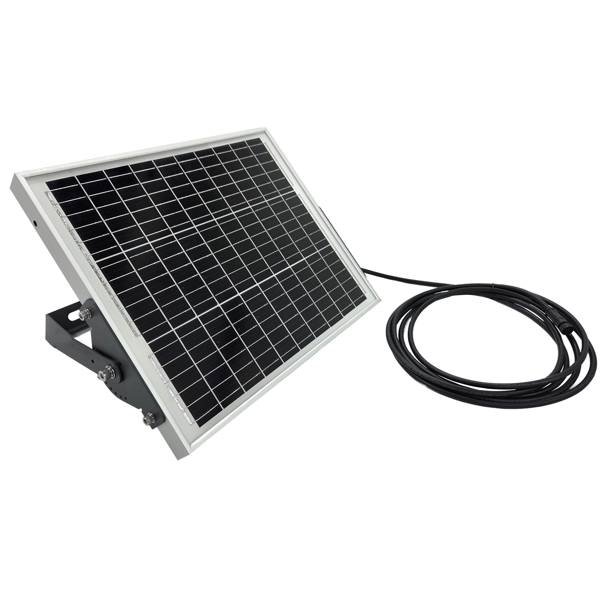 Solar panel with a cable on a white background