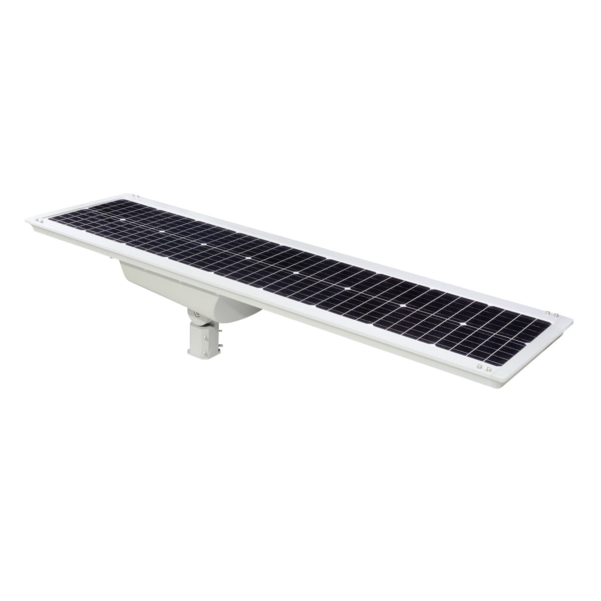 Solar LED Area Light with Tiltable Lenses - 100W shown from side angle with integrated solar panel and mounting bracket