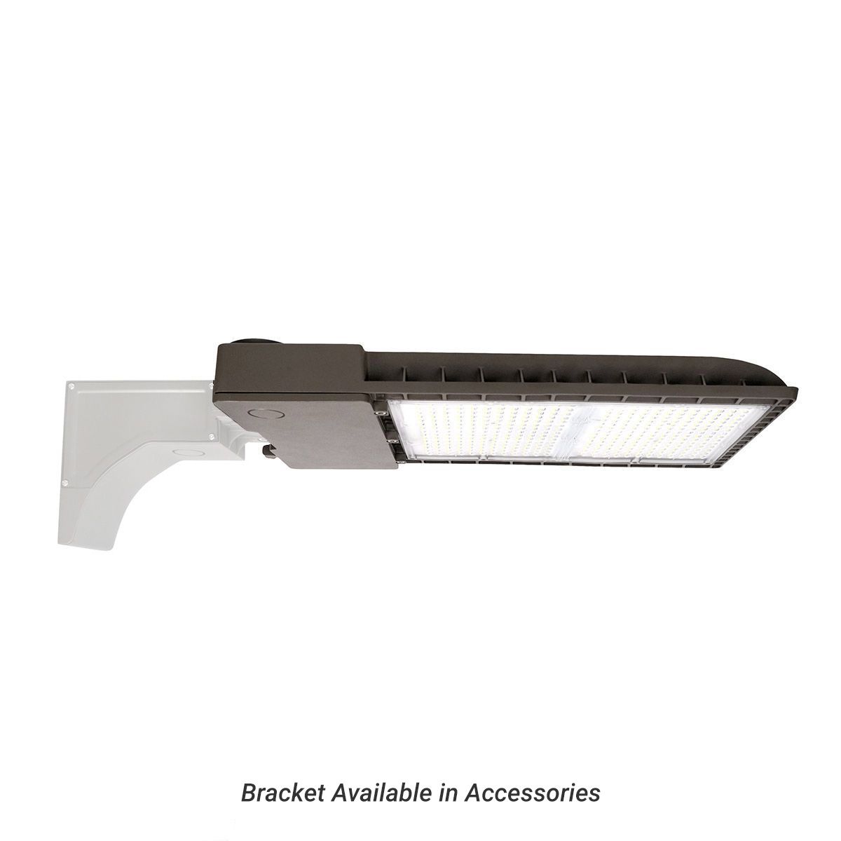 LED Shoebox Area Light 300W mounted on white bracket with bright illuminated panels and rugged design