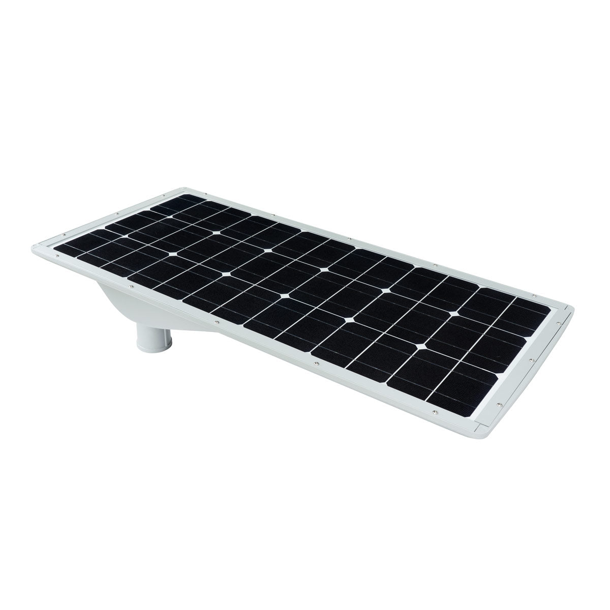 Solar LED Area Light with Tiltable Lenses 60W featuring integrated mono-crystalline solar panel and adjustable fixture