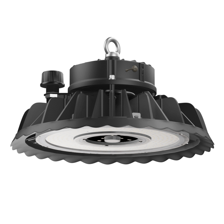 UFO LED Low Bay light fixture with selectable wattage and color temperature for versatile high ceiling lighting solutions