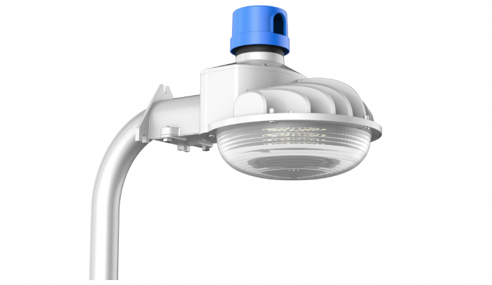 Arm mounting bracket for barn light showing sturdy curved arm and secure light fixture attachment