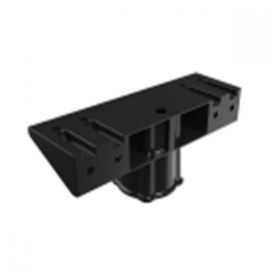 60MM Diameter Pole Mount for Flood Lights in black metal with mounting slots and central pole attachment mechanism