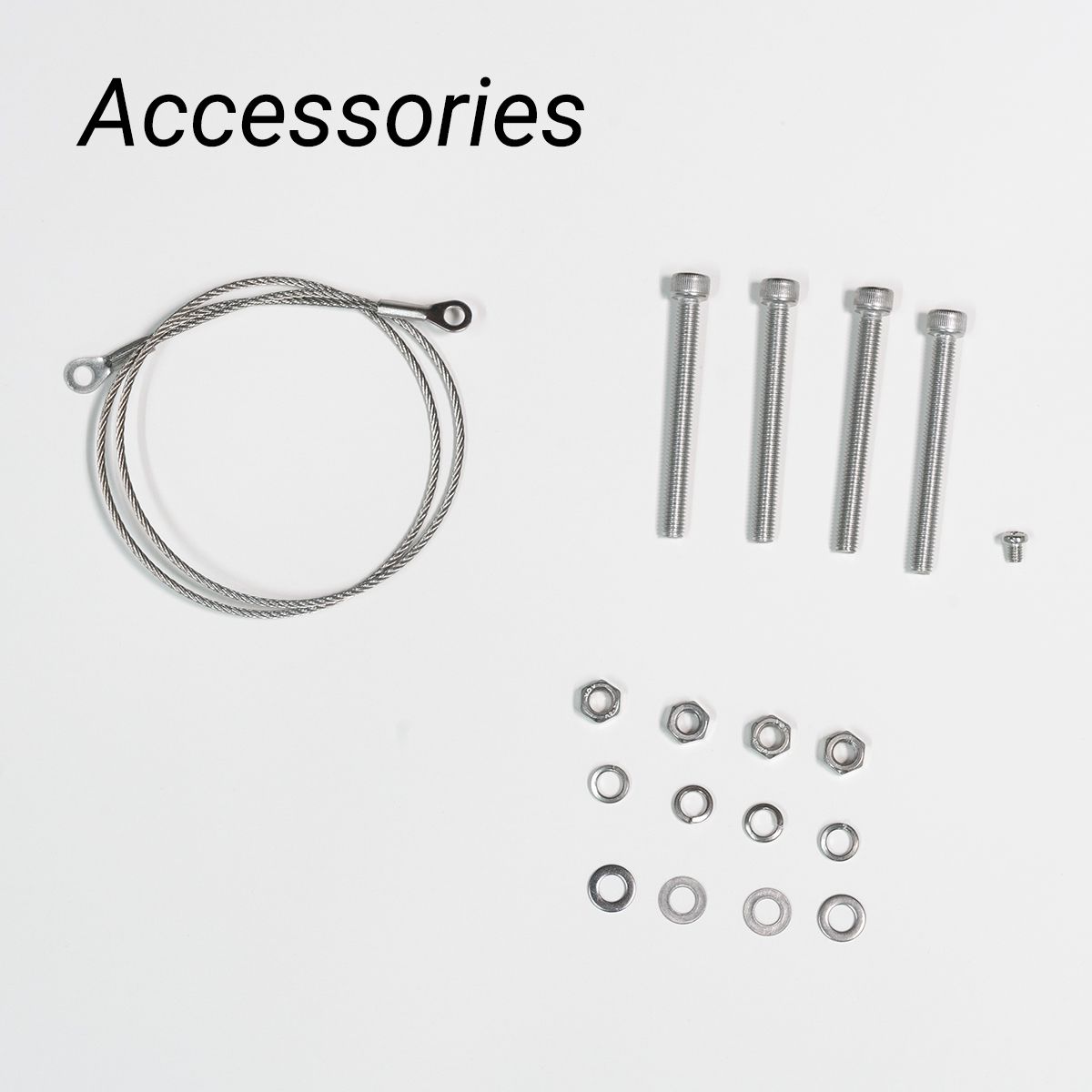 Mounting accessories including bolts, nuts, washers and a steel safety cable for the LED Canopy Light 240W