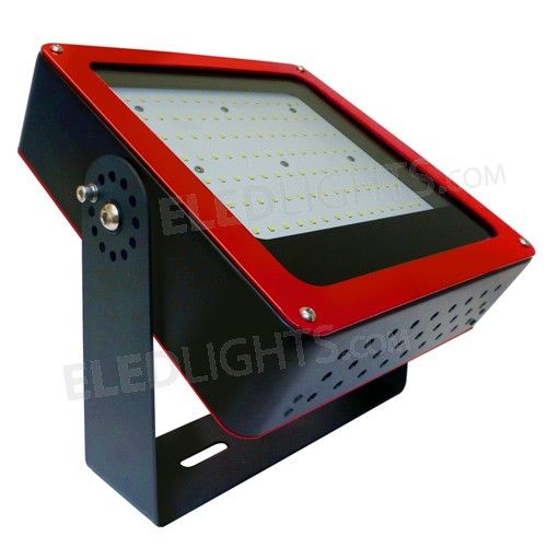 70W Designer LED Flood Light with slim aluminum design and red trim ideal for outdoor and indoor use with adjustable bracket