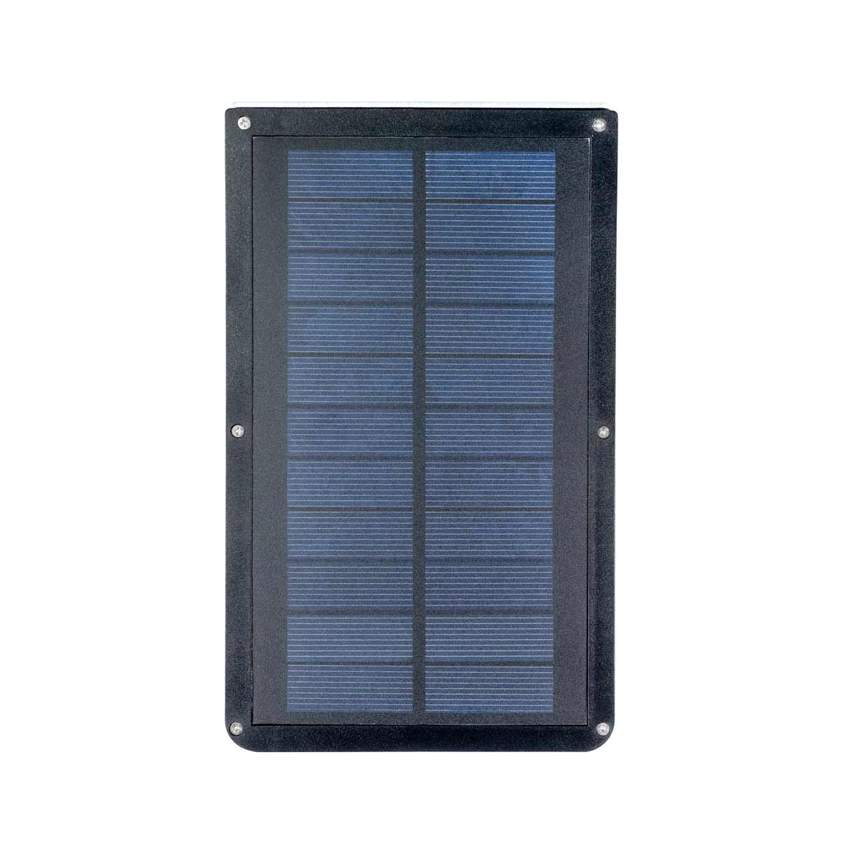 Compact solar panel for Solar LED Security Motion Light with durable black frame and mounting screws visible