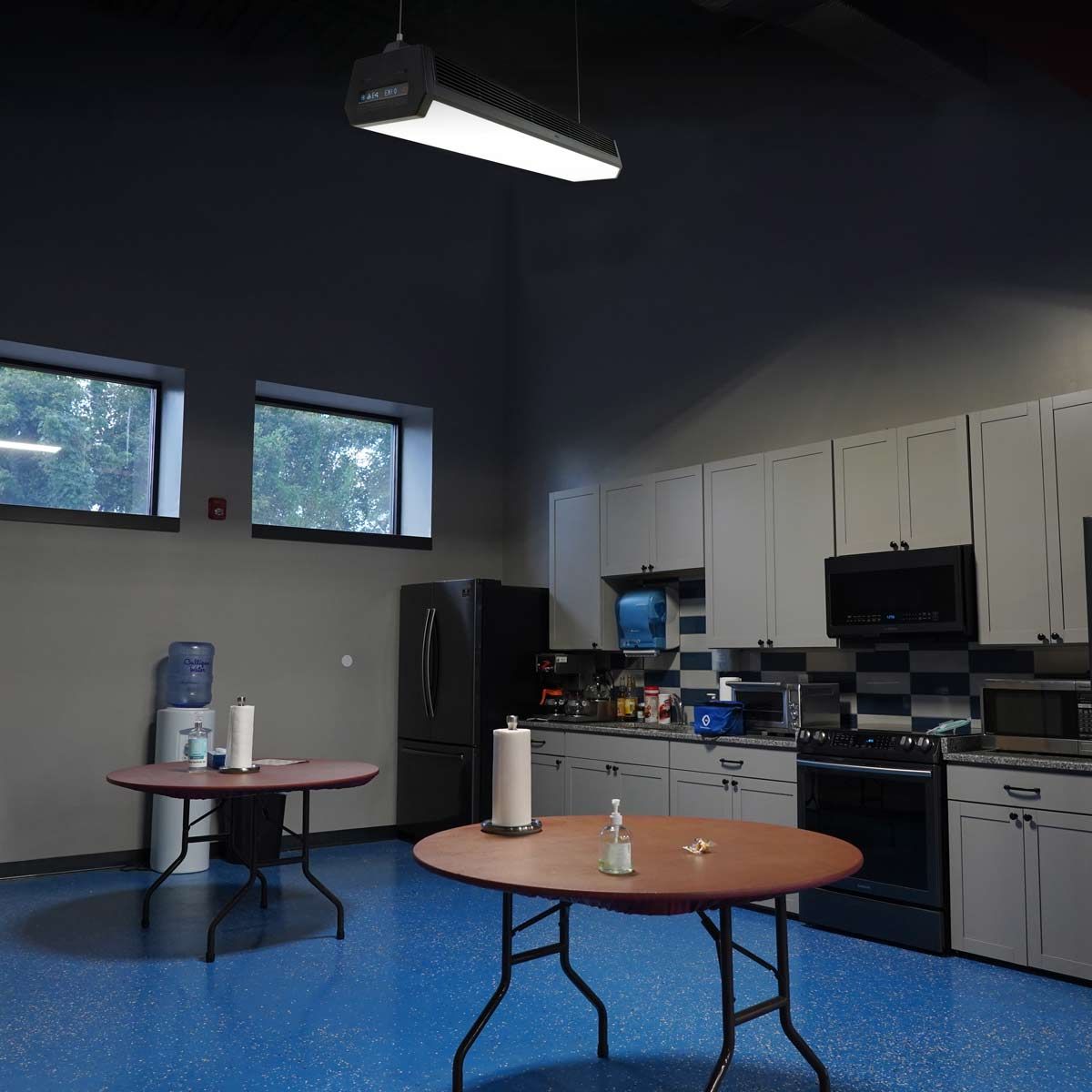 UVC Air Disinfection plus Overhead LED Lighting All in One installed in a modern kitchen setting