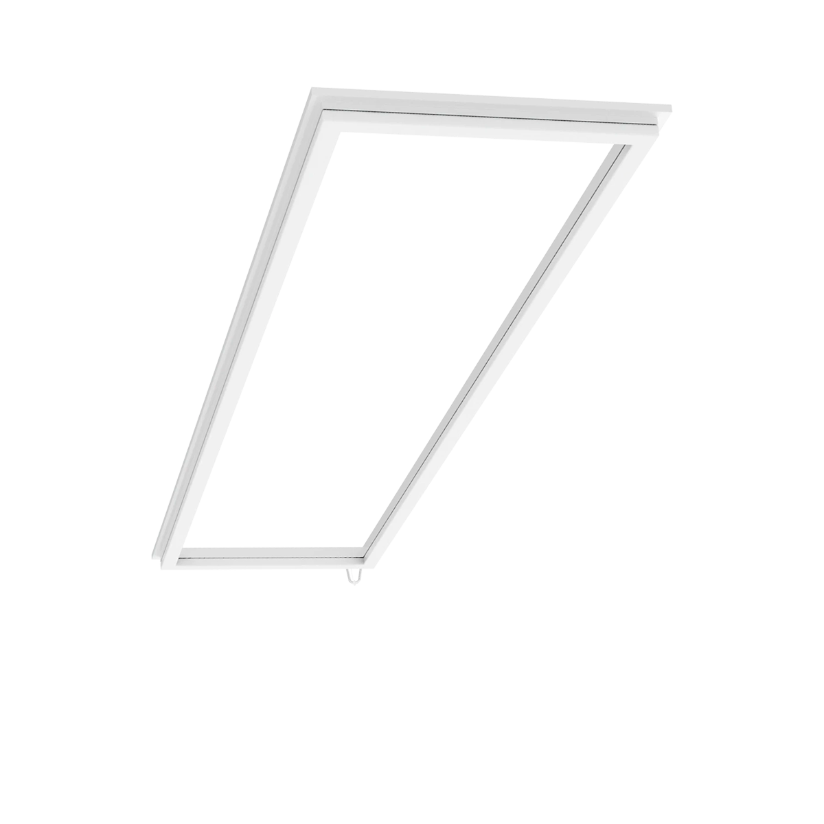 White rectangular frame with an open center viewed from an angled perspective on a white background