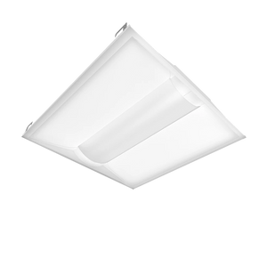 White rectangular LED ceiling light fixture with a smooth diffuser and slightly curved edges against a white background