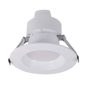 4" Universal LED Downlight 5-CCT with white baffle trim and slim design for easy installation and dimming compatibility