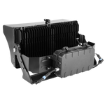 From behind, you can see the cooling fins and power driver box of this 600W LED stadium light from ELEDLights. The fixture is powder-coated in black.