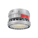 High-bay industrial light fixture with a red accent on a white background
