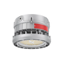 High-bay industrial light fixture with a red accent on a white background