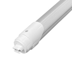 Close-up of 8ft LED Tube 40W R17D Type B showing end cap and ribbed light-diffusing cover for bright illumination