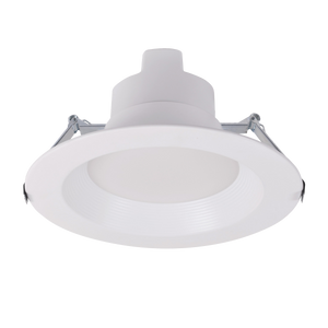 8" Universal High Lumen LED Downlight with white baffle trim and adjustable wattage and color temperature settings