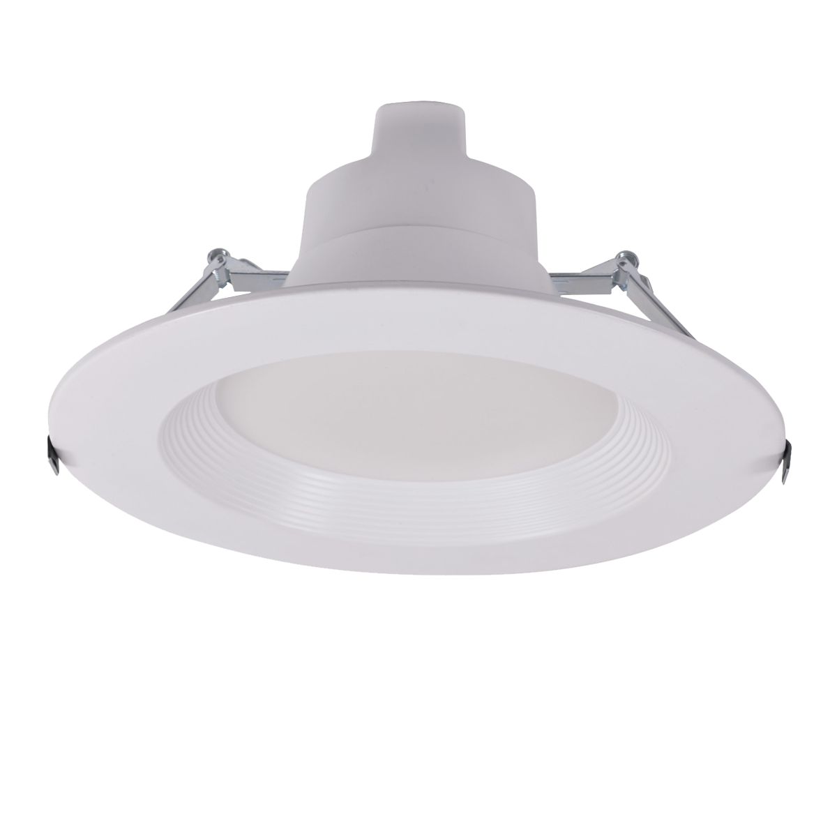 10-inch universal LED downlight with white baffle trim, adjustable wattage and color temperature, slim design for ceilings