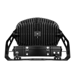 Back view of the LED sports and stadium light from ELEDLights. Cooling fins cover the entire back side of the light module. The remote driver box is visible here, mounted on the fixture's yoke bracket.