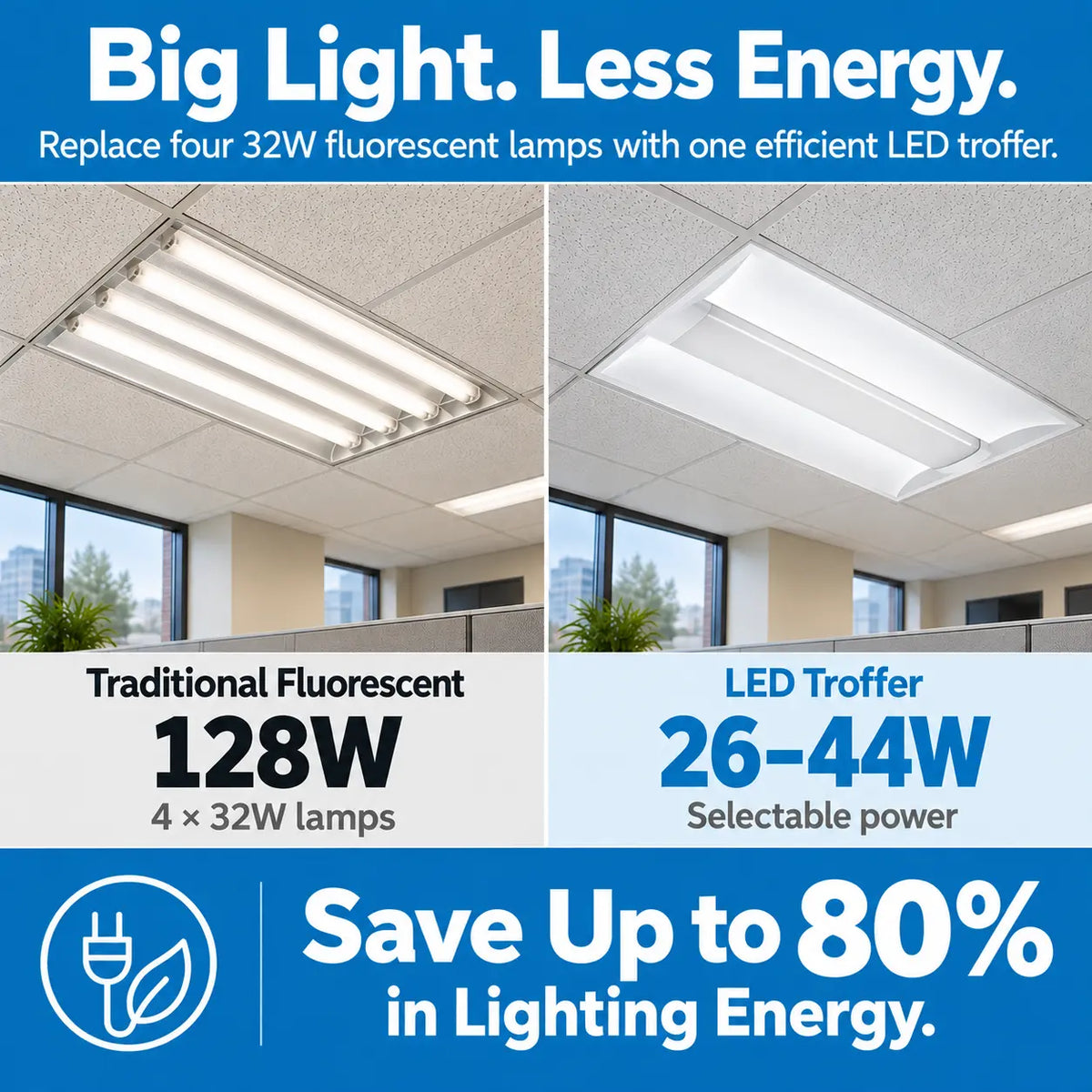 2x4 LED Troffer 44W Selectable