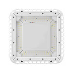 Square LED Canopy Light - 150/120/90/60W with visible LED diodes in a weather-resistant white aluminum frame