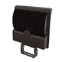 Black LED flood light with photocell sensor and mounting bracket for outdoor use, adjustable wattage and color temperature