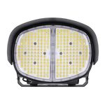 Front view of the LED sports and stadium light with remote driver from ELEDLights. The round light consists of two high-efficiency light modules in one fixture.