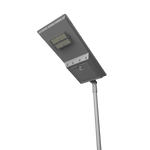 Hybrid Solar Area Light with Grid Backup 45W mounted on pole with LED panel and motion sensor below solar panel