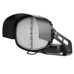 LED sports and stadium light from ELED Lights, available in 600W and 800W. The removable glare shield is seen installed on the light in this image.