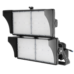 The 850W and 1200W LED stadium lights from ELEDLights are designed for pole heights from 60 to 90 ft and for large school or collegiate fields or mid-sized stadiums. The light is shown with its included glare shields and aiming sight.