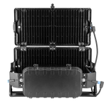 Back view of the 850W LED stadium light from ELEDLights. Black, protected cables connect from the box to both light modules as well as to power. The 1200W LED stadium light is the same size and appearance.
