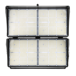 Front view of the 850W LED stadium light from ELEDLights. The light, consisting of two modules with two lights each, forms a square shape.  The 1200W LED stadium light is the same size and appearance.