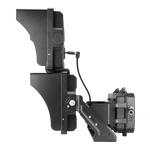 Side view of the 850W LED stadium light from ELEDLights. In addition to the two light modules, you can see the trunnion mount bracket with the power driver box mounted behind it. The 1200W LED stadium light is the same size and appearance.