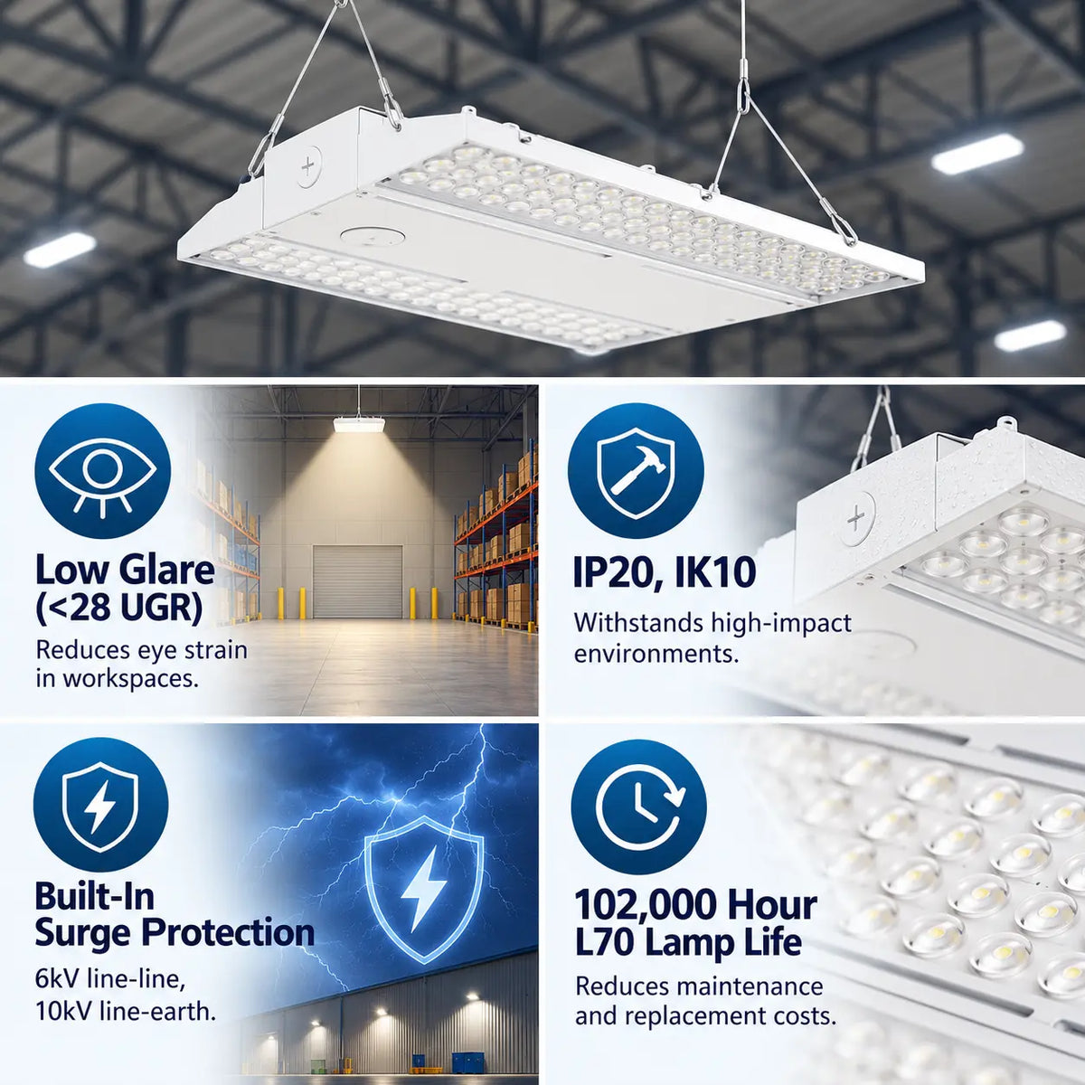 120W Selectable LED Linear High Bay, Ceilings 10 to 25 ft