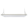 Linear LED High Bay light hanging with chain suspension kit and swappable optics for customizable lighting options