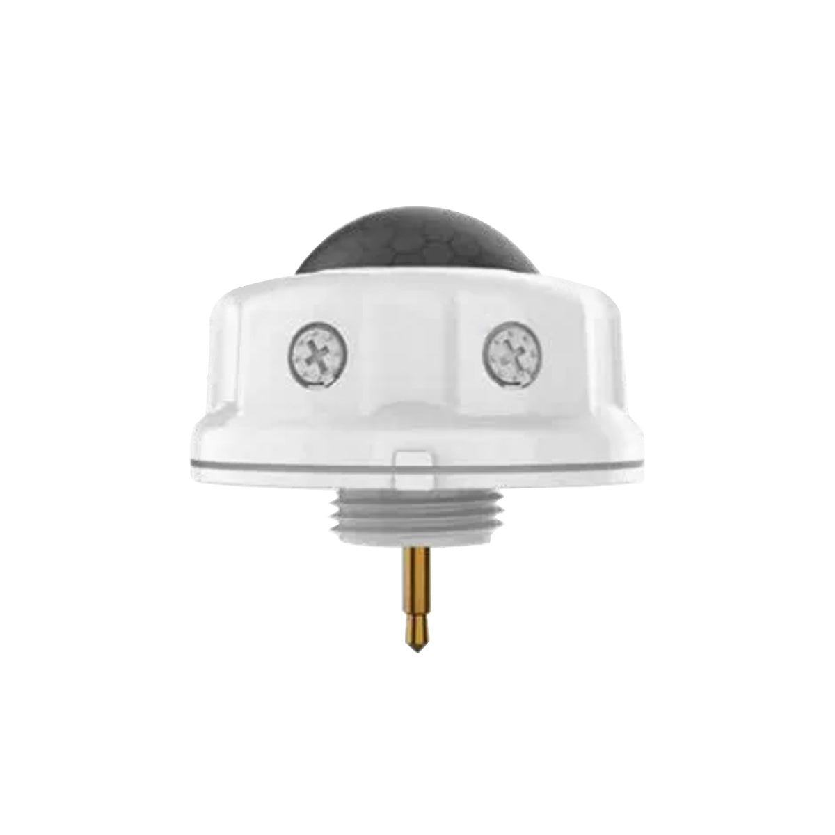 Compact PIR Daylight Harvesting Sensor with white casing and threaded metal connector for energy-saving light control systems.