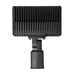 Front view of LED Flood Light RGBW 90W RAB X34 with slipfitter mount and heat dissipation fins