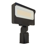 Black LED Flood Light RGBW 90W RAB X34 with slipfitter mount for pole installation and high-reflectance coating panel